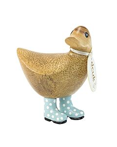 DCUK Natural Wooden Duck Spotted Welly Boots (Blue)
